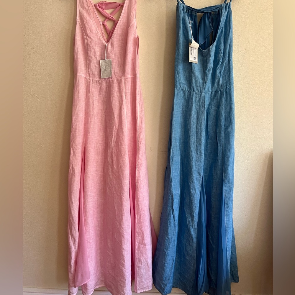 NWT $538 120% Lino Italy design Blue Harbor Sleeveless Maxi Dress Size 40 Bow - Picture 13 of 14